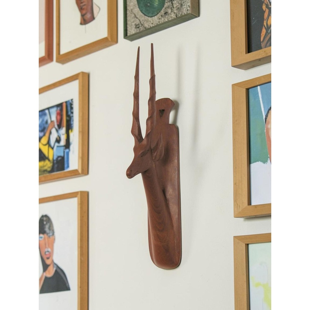 Vintage Mid Century Teak Wood Antelope Wall Decor - Hook